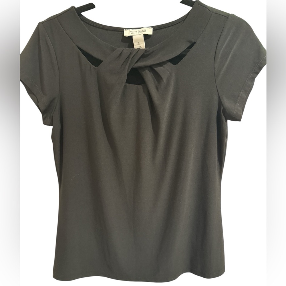 White House Black Market Black Cut Out Short Sleeves Top